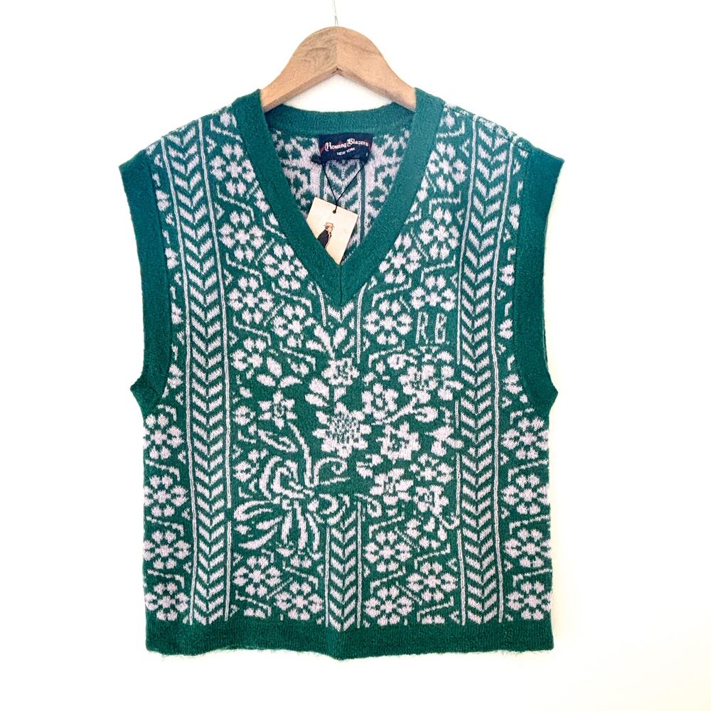 Rowing Blazers, Women’s Wool Vest, Green and Pink, NWT, Size Small